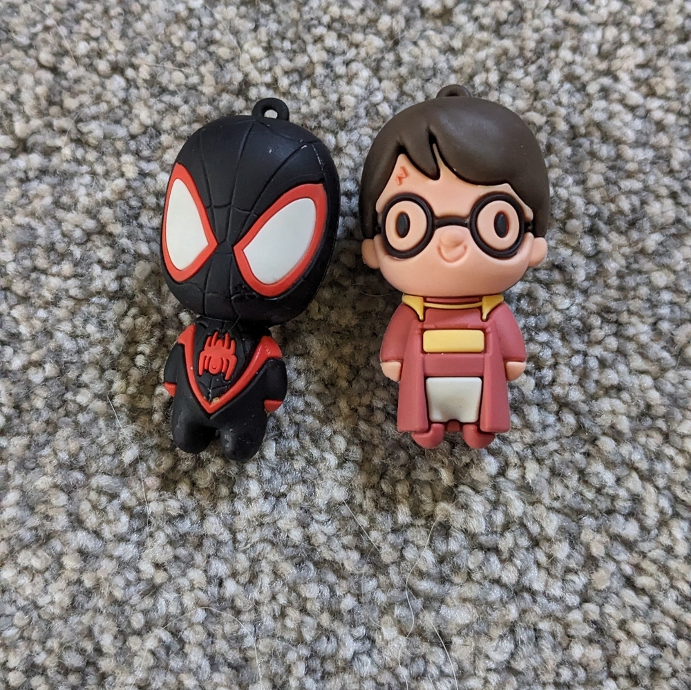 Harry Potter and Spiderman keychains